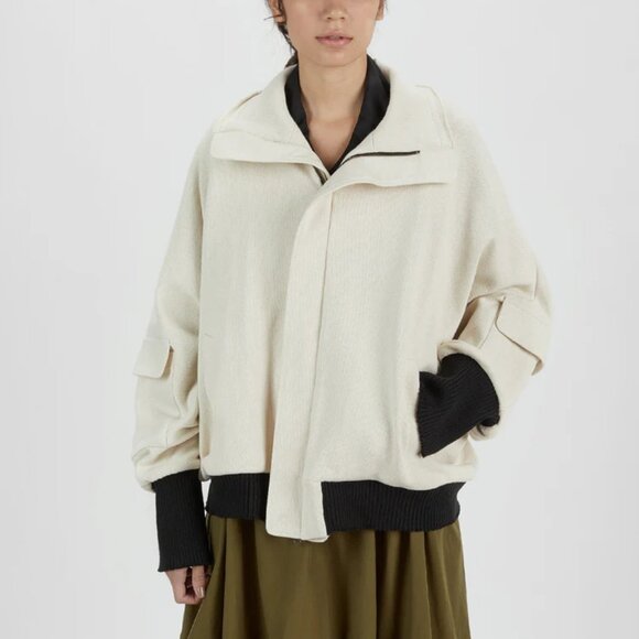 Nocturne #22 Oversized Cotton Blouson Jacket Cream Off White Size Small